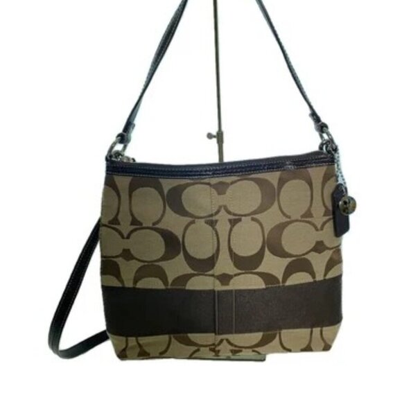 Coach Signature Jacquard Crossbody Bag with Brown Leather Trim - Picture 5 of 8